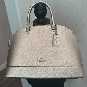 Coach Large Sierra Satchel Bag Purse Metallic Champagne-Gold Leather